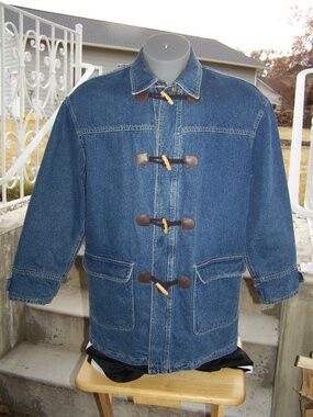 LIZ CLAIBORNE Medium Denim RANCHER CHORE COAT Jacket Barn Field Flannel Lined